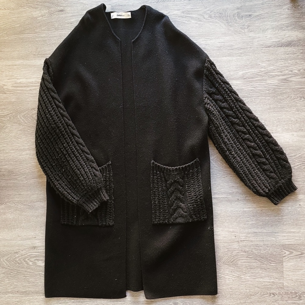 Zara Knit Sweater Cardigan Coat Black S